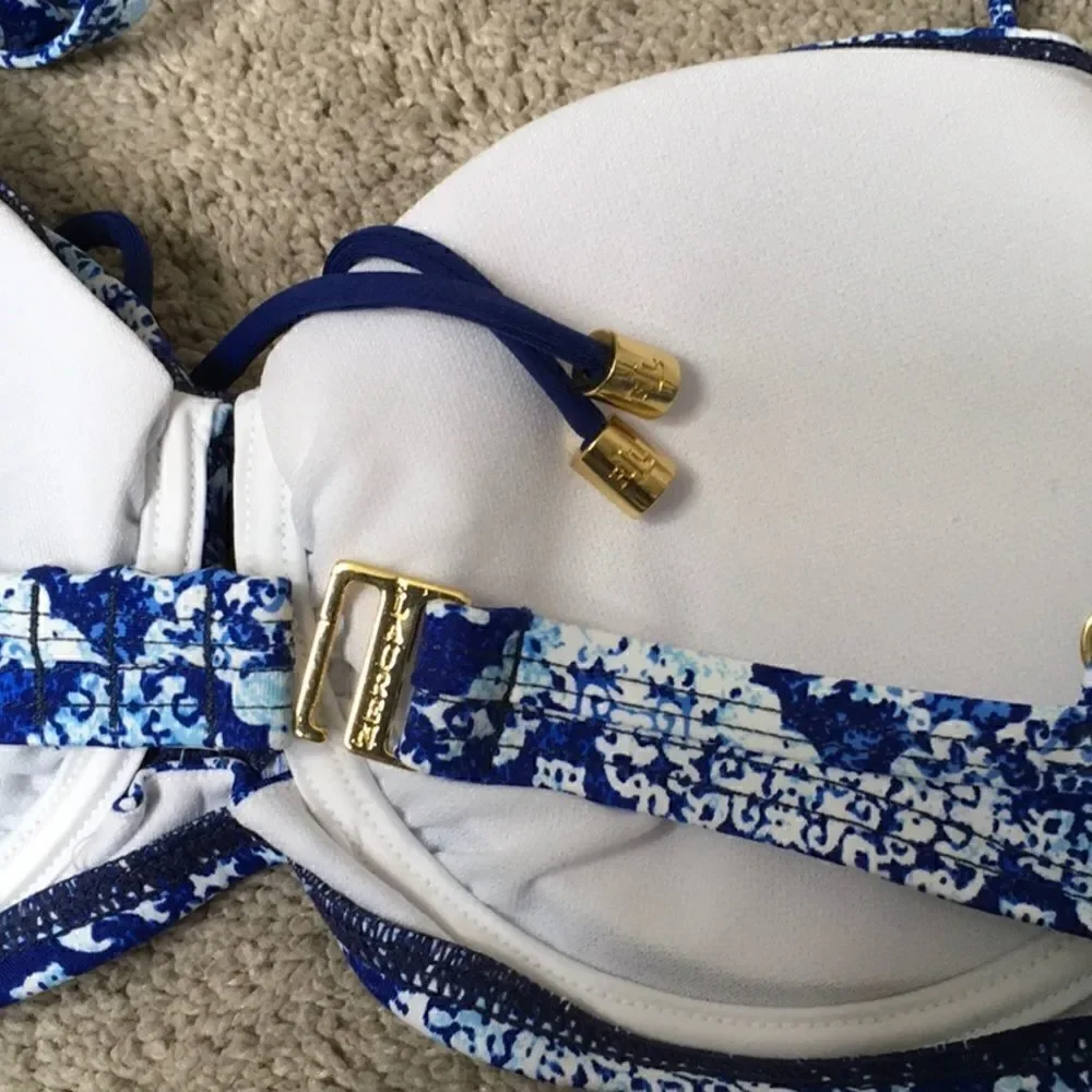 New. Lauren Ralph Lauren blue tile bikini top. New.